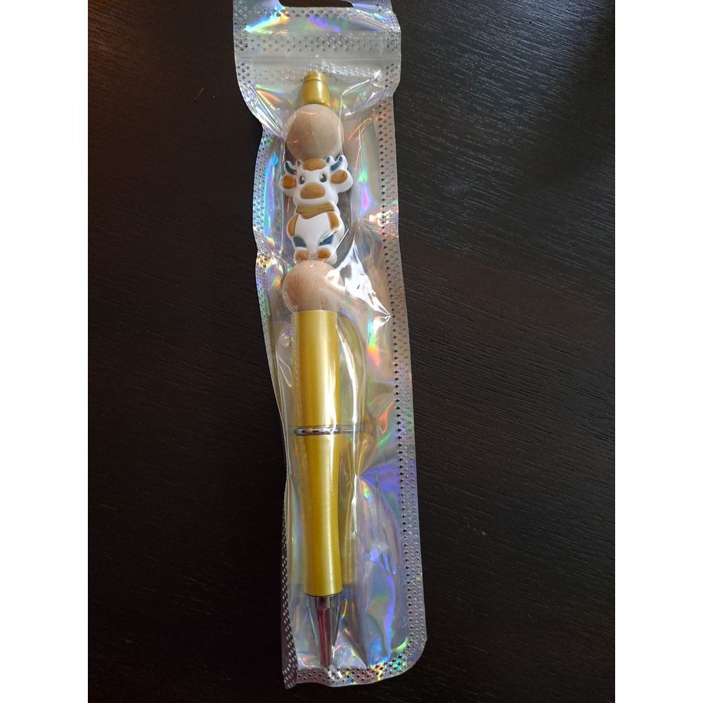 Mooo White Brown Green Cow Yellow Color For Pen Custom Beaded Pen Black Ink